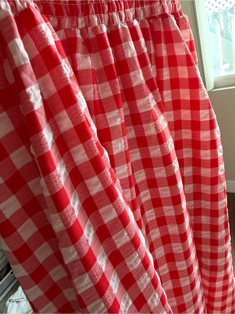 Red Gingham Smocked Sundress with Ruffle Straps - Picture 3 of 5